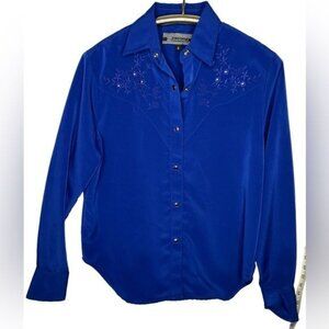 Vintage Silky Embroidered Western Shirt - Size Small